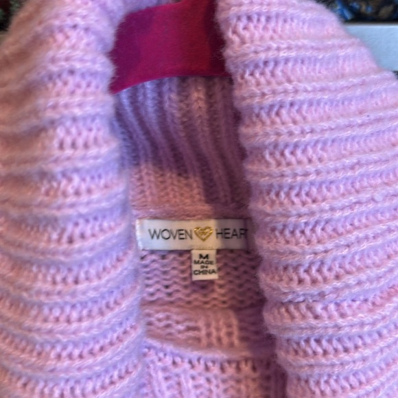 Woven Hearts Cozy Pink long sleeve Cable Knit Turtleneck Sweater size M - Picture 2 of 3